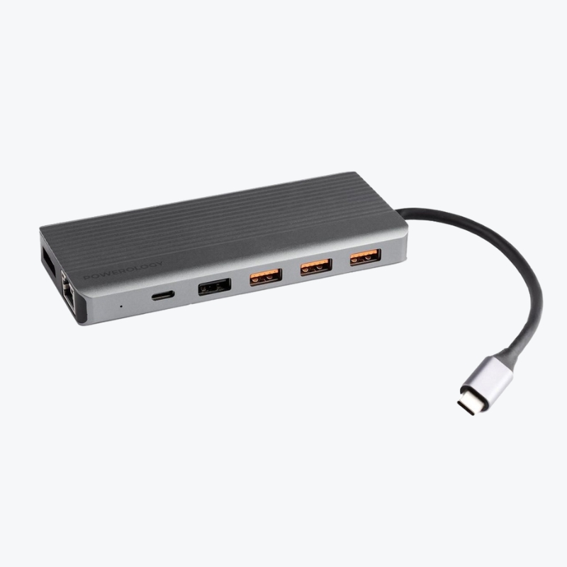 Powerology 13-in-1 USB-C Hub – 4K HDMI, 100W PD, Ethernet, USB, SD, MicroSD & 3.5mm AUX
