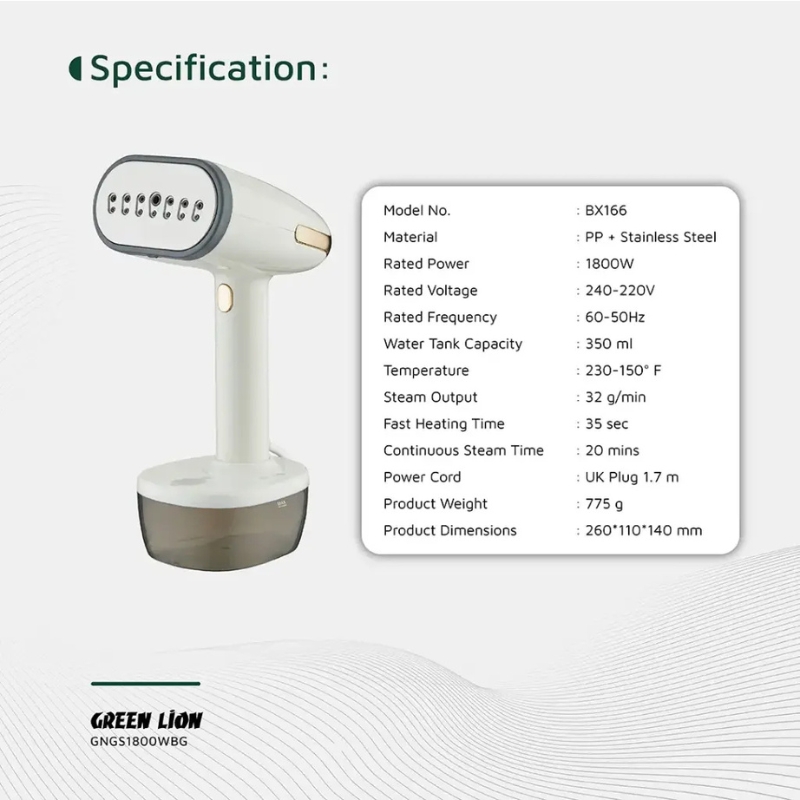 Green Lion Steam 1800W Garment Steamer