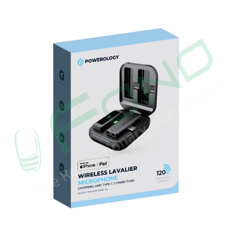 Powerology MFI Dual Connector Wireless Lavalier Microphone x1 Mic – 1000mAh