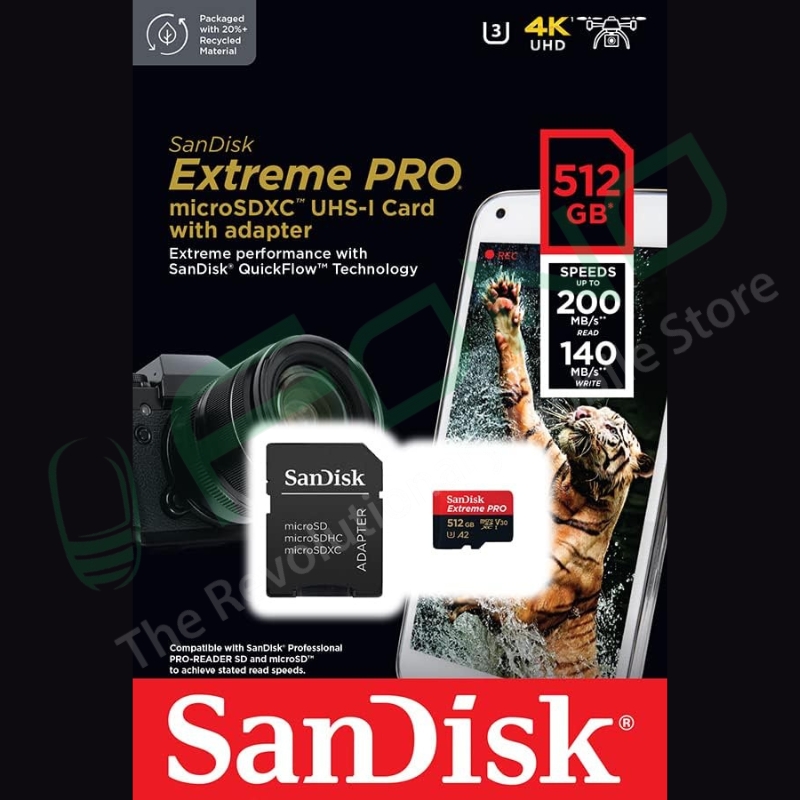 SanDisk Extreme PRO microSDXC UHS-I Memory Card 200MB/s (A2, U3, V30) + Adapter – 128GB / 256GB / 512GB