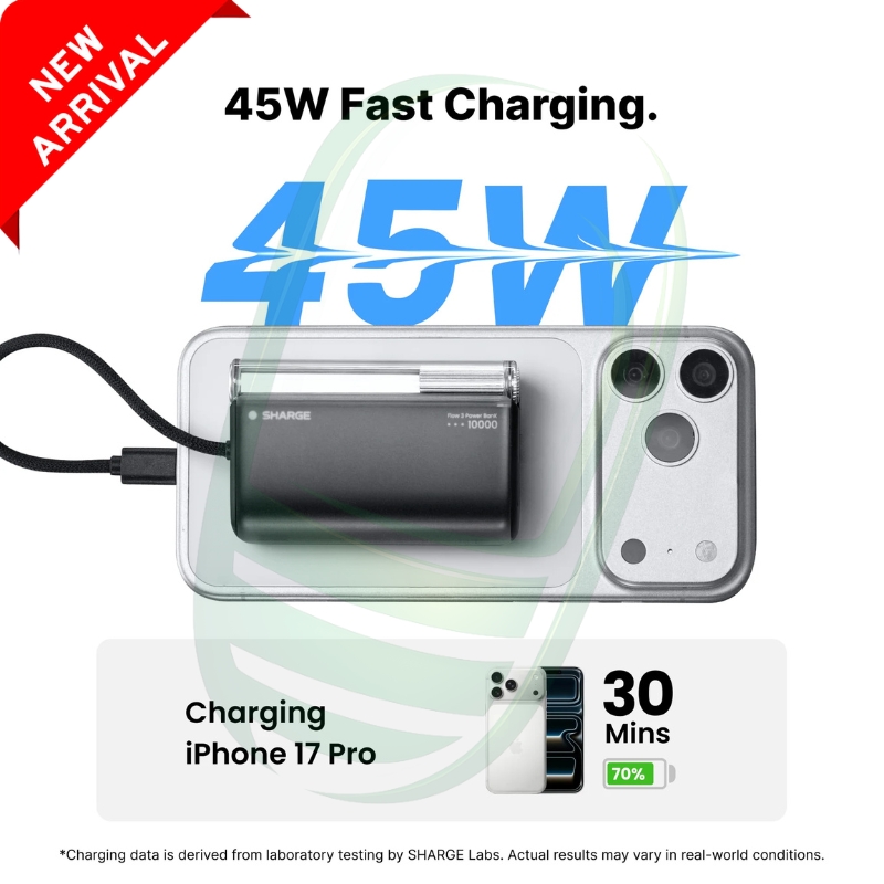 SHARGE Flow 3 Power Bank(45W, 10K, Built-in Cable)