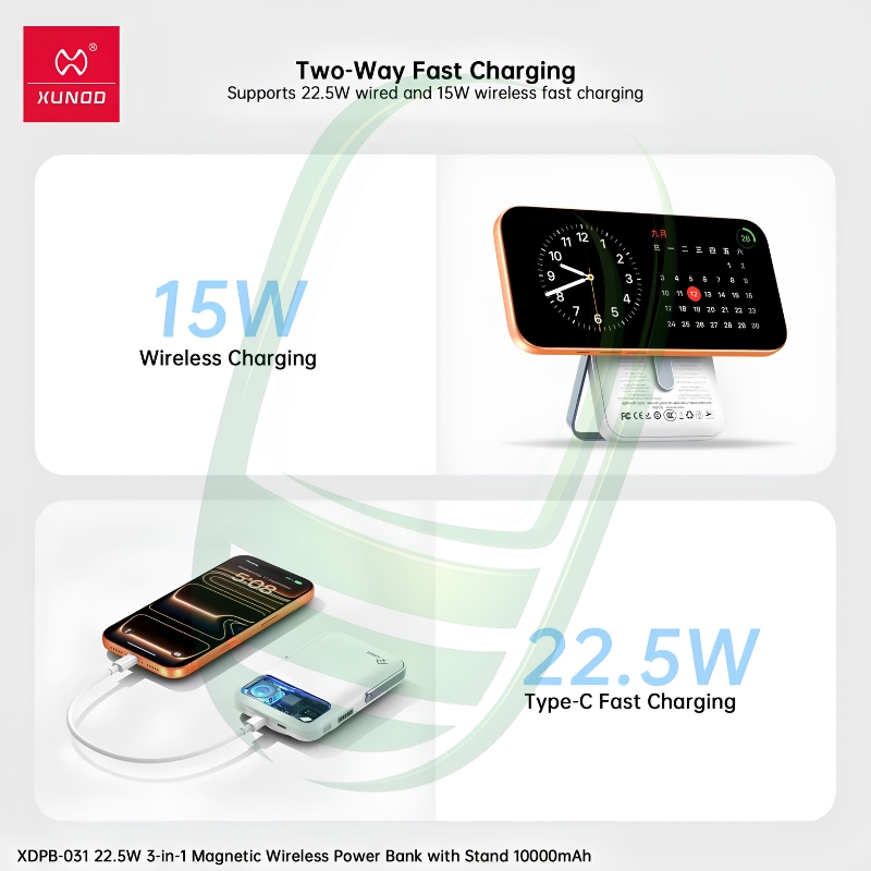 XUNDD XDPB-031 10000mAh Magnetic Wireless Power Bank with Stand, Active Cooling & 22.5W Fast Charging