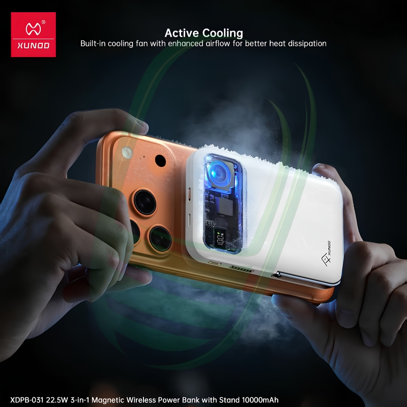 XUNDD XDPB-031 10000mAh Magnetic Wireless Power Bank with Stand, Active Cooling & 22.5W Fast Charging