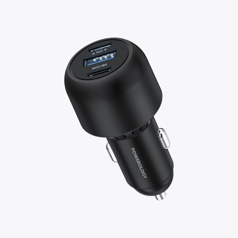 Powerology Ultra-Quick Car Charger 130W with 0.9m/3ft Type-C To Type-C Cable